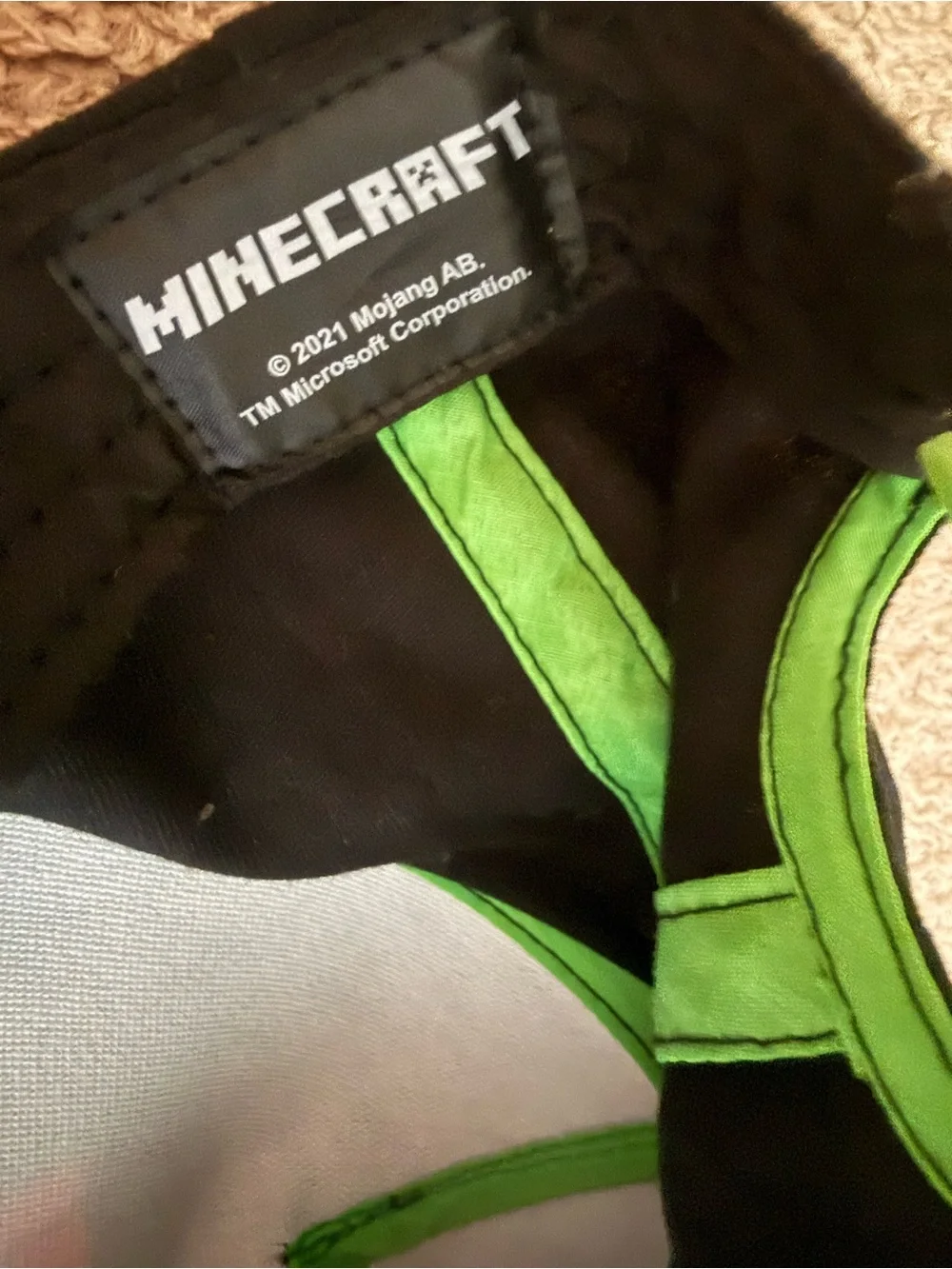 Minecraft Kids Black Snapback Hat with Green Stitching